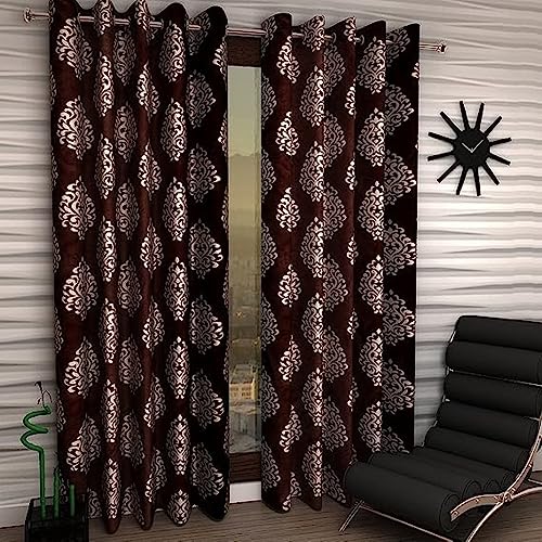 Image of DECORLINE Bedroom Curtains 1 Piece Polyester Abstract 9 feet Bedroom Curtain for Long Door (4 x 9 Feet Coffee)