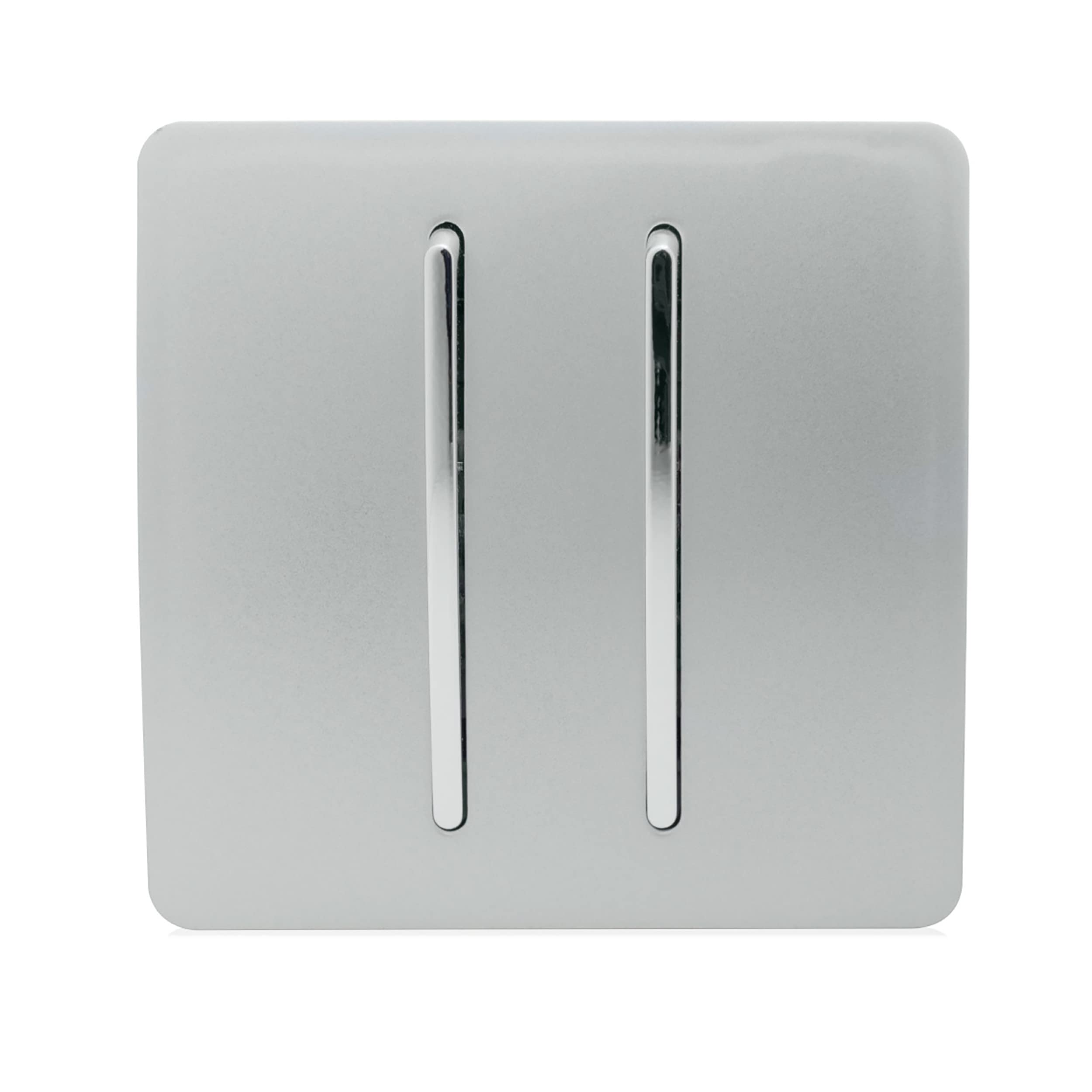 Trendi 2 Gang 1 Way Artistic Modern Glossy 10 Amp Rocker Tactile Light Switch Silver ART-SS3SI