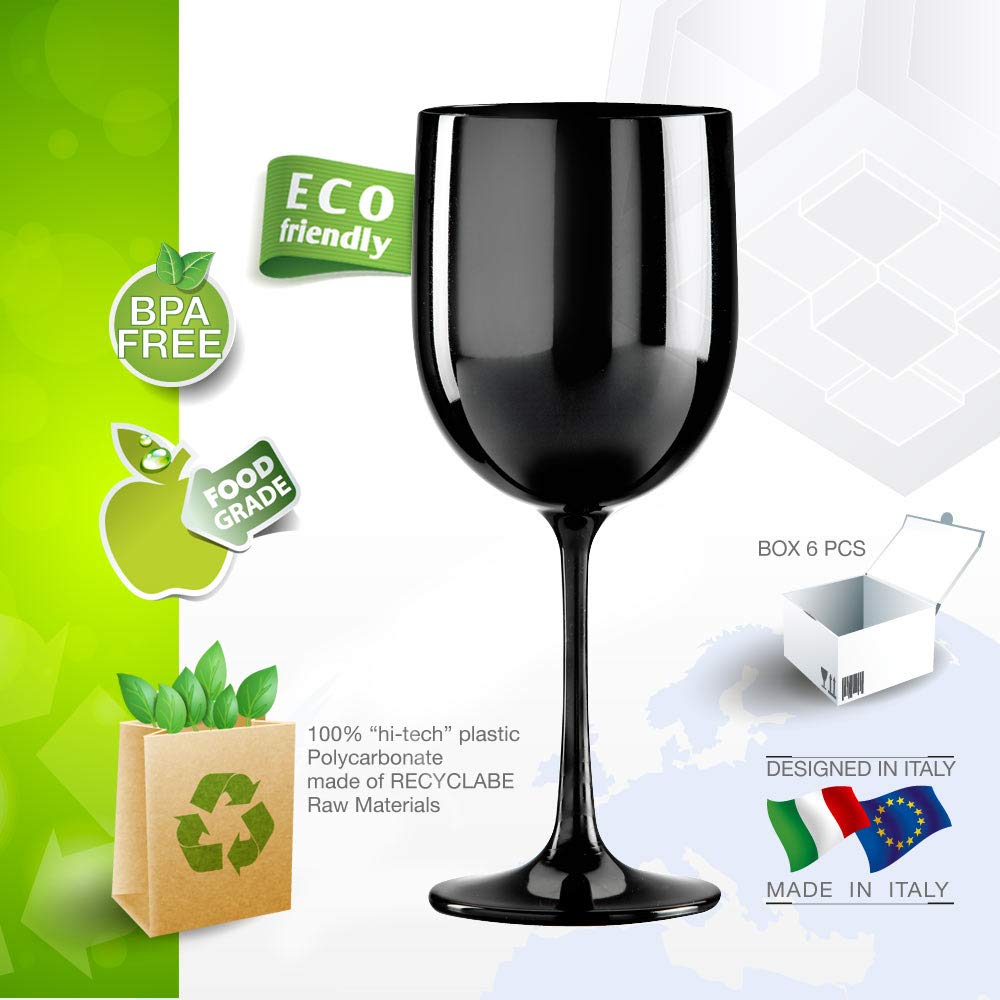 Weinglas aus Kunststoff Weinbecher Plastik Weißweinglas Rotweinglas Schwarz 48 cl. Set 6 Stück