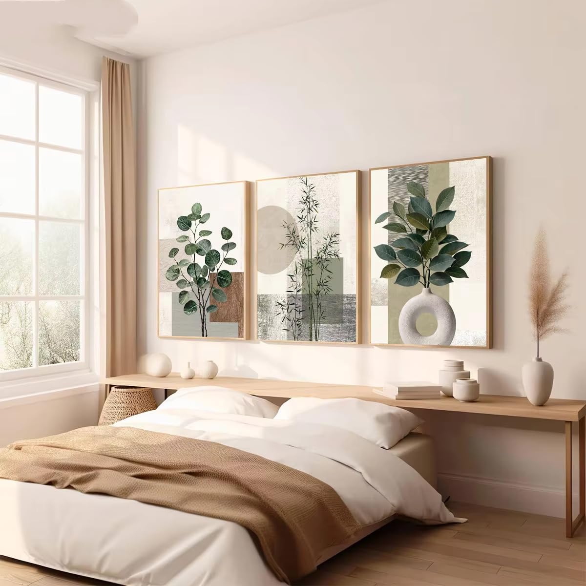 GOSRD Lienzos con estampados botánicos abstractos para la decoración de salas de estar y dormitorios (50x75cm - 3 piezas)