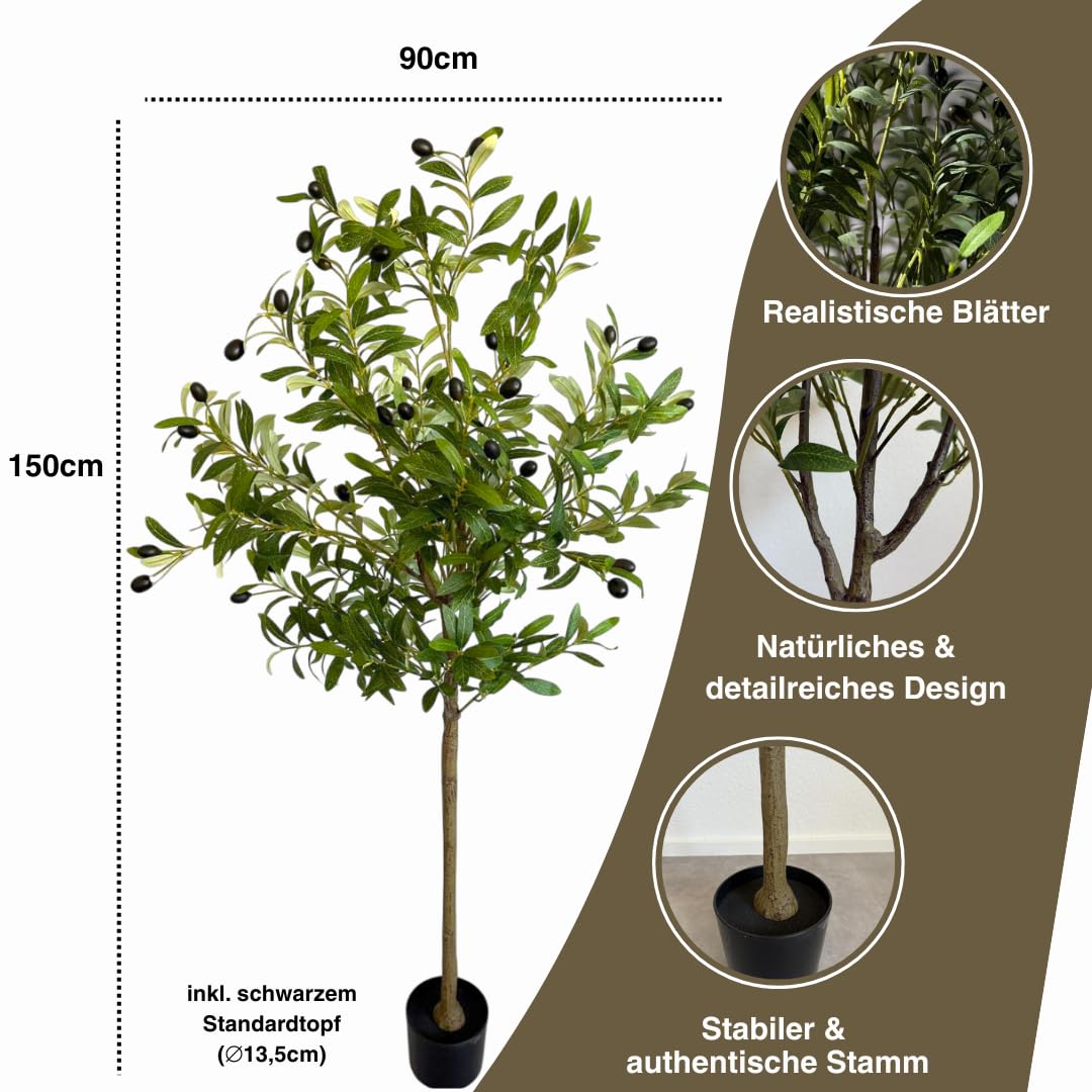 Amazon.de: Dyflora Knstlicher Olivenbaum 150 cm  Mediterrane Kunstpflanze  im Topf, naturgetreu & pflegeleicht  Deko-Baum fr Wohnzimmer, Bro &  Innenbereich