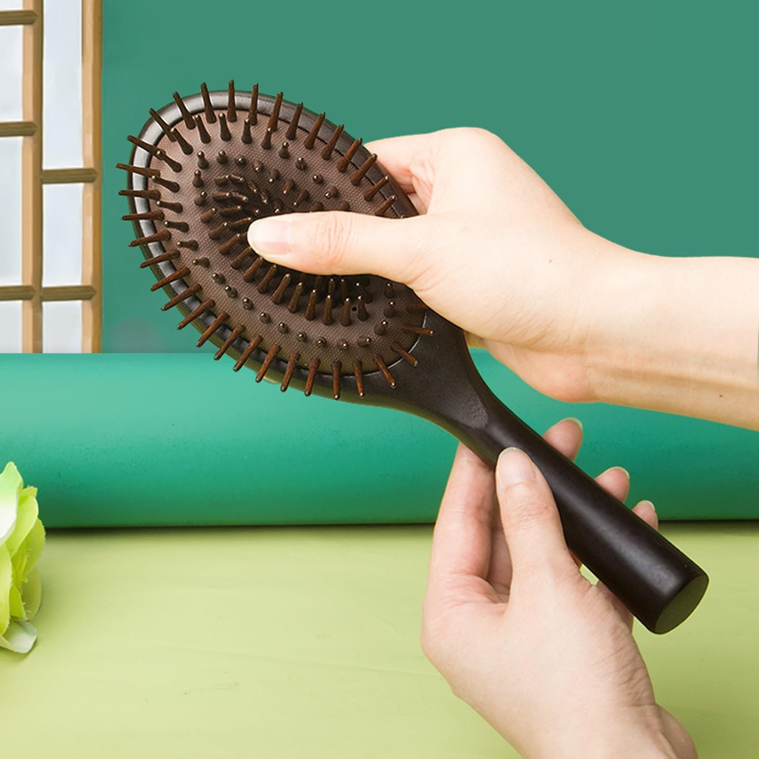 Spazzola per Capelli in Legno, Pettine per Massaggio, districante, Antistatico, Ovale, massaggiatore per Cuoio capelluto, Spazzola per Capelli con Cuscino d'Aria, Crespi