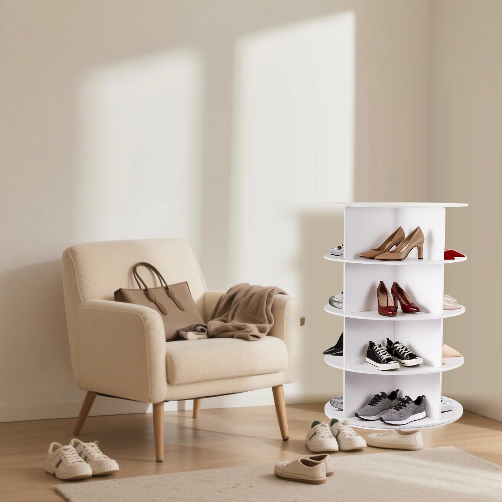 Drehbarer Schuhregalturm 4 Ebenen 360 Grad Lazy Susan Schuhdisplay Schrankorganisation