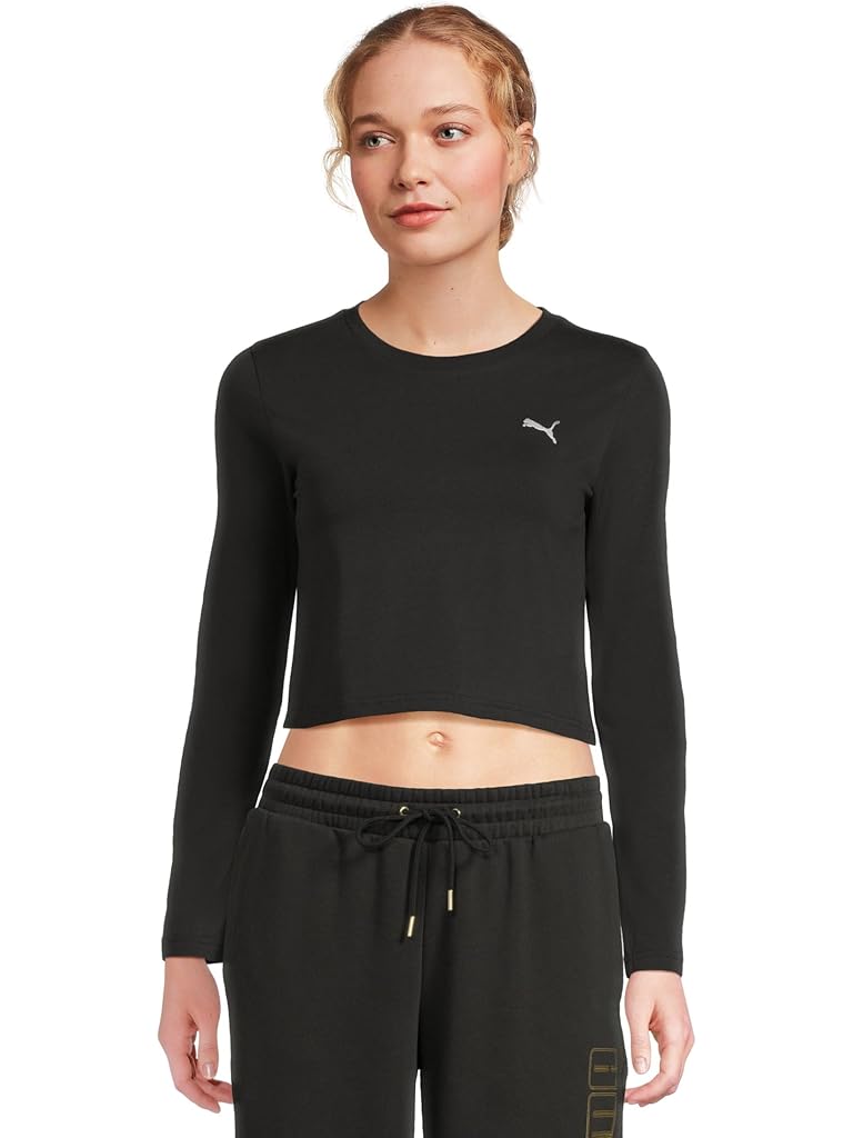 Black PUMA Essentials Cropped Long Sleeve Baby Tee