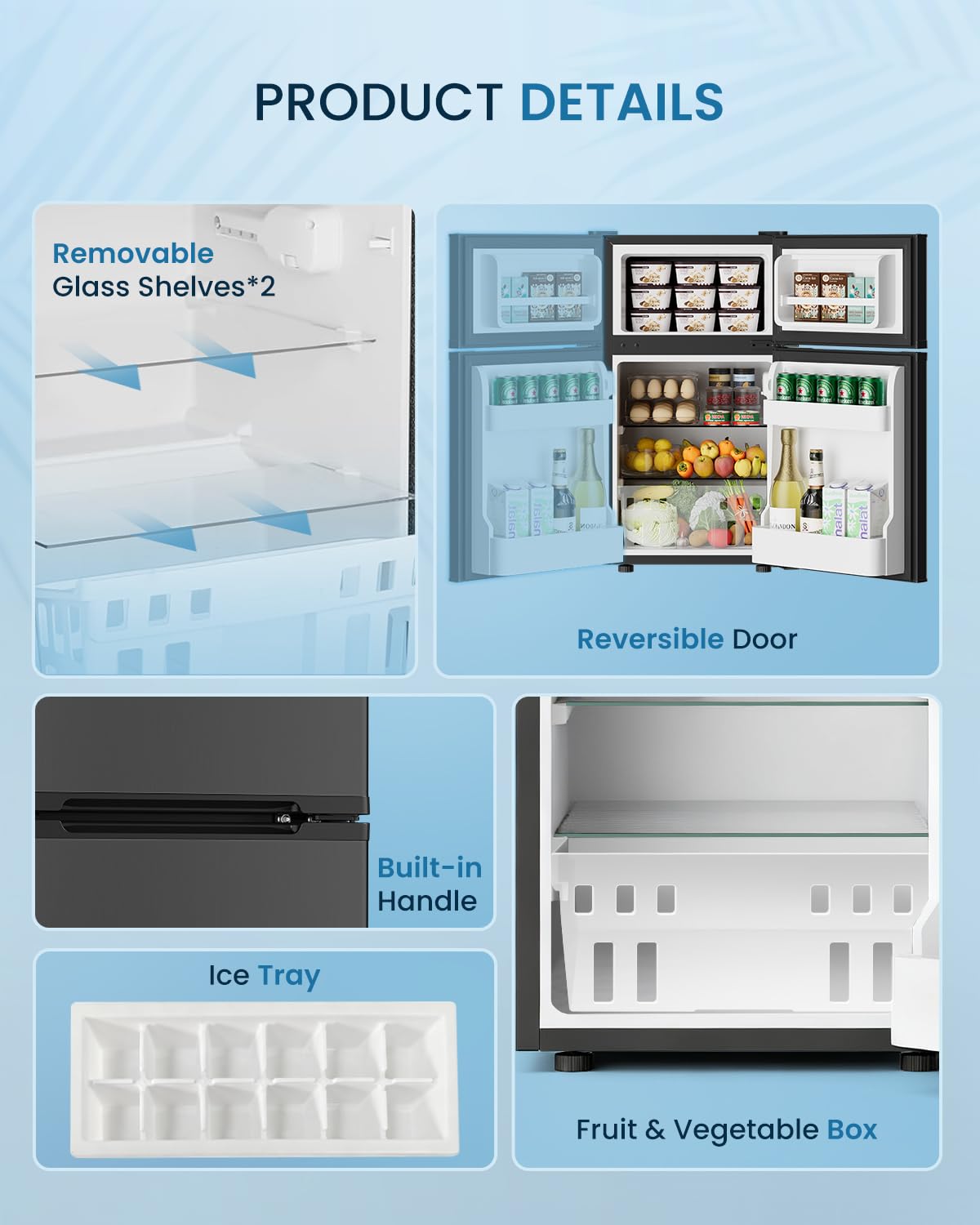 Feelfunn 3.2 Cu.Ft Mini Fridge With Freezer - 2 Door Small Refrigerator, Mini Refrigerator With Adjustable Thermostat, Removable Shelves, Mini Fridge For Bedroom, Office, Dorm, Apartment, Black on Fridge.com - View 6