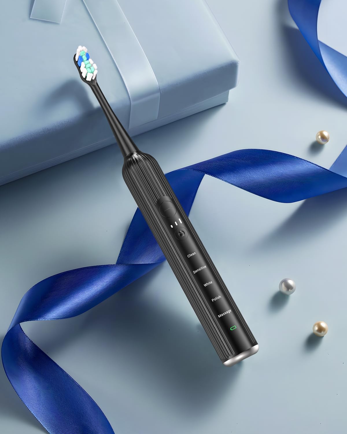 Spazzolino da denti elettrico sonico per adulti e bambini, 5 modalità di pulizia, 3 livelli di intensità, timer incorporato, 8 testine incluse, custodia da viaggio, nero