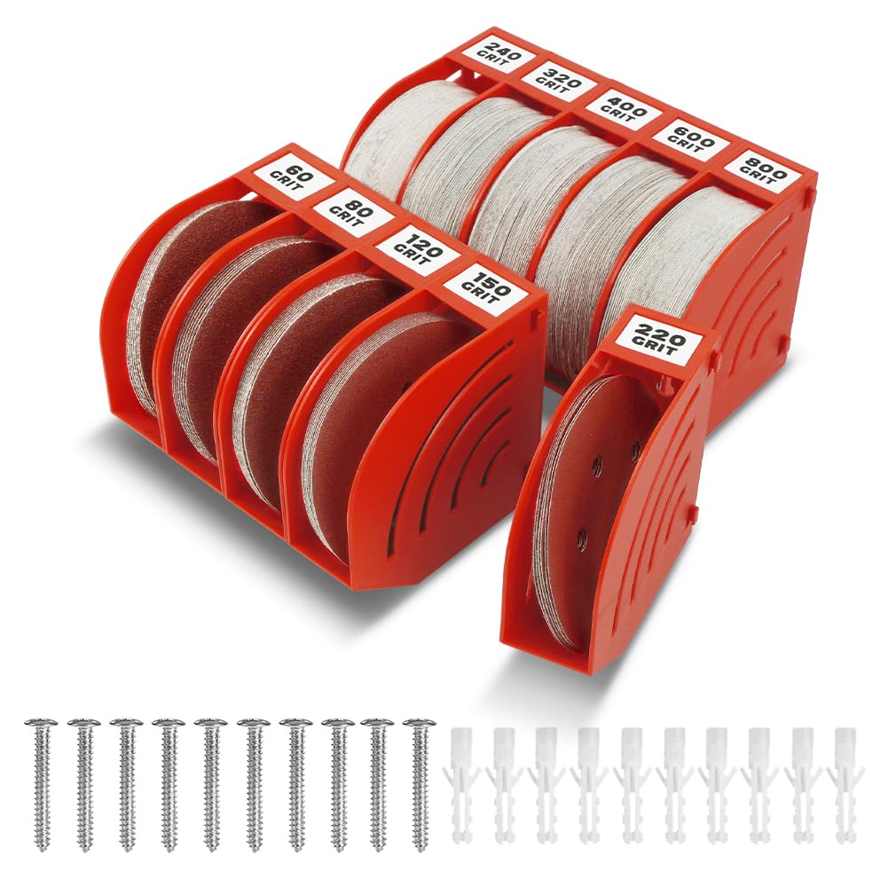 gostle 150 mm Sanding Disc Storage Box, Sandpaper Organizer with 10 Bins, Space-Saving Storage Rack