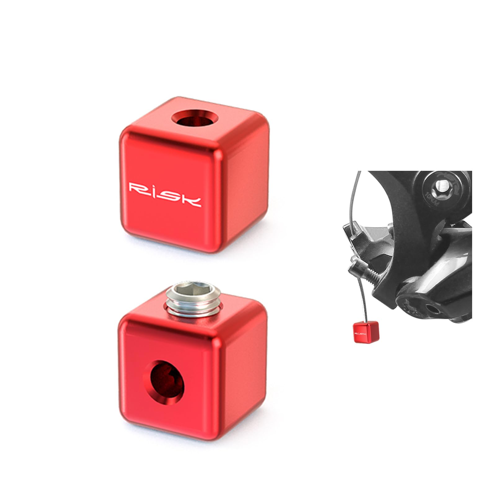 Bike Cable End Caps, Alloy Cable Crimps for Road & Mountain Bicycles - Includes Square Wire Tail Caps, Machine Meter Screws & Hexagonal Spanner | Durable & Secure Brake/Shift Cable End Tips,Red