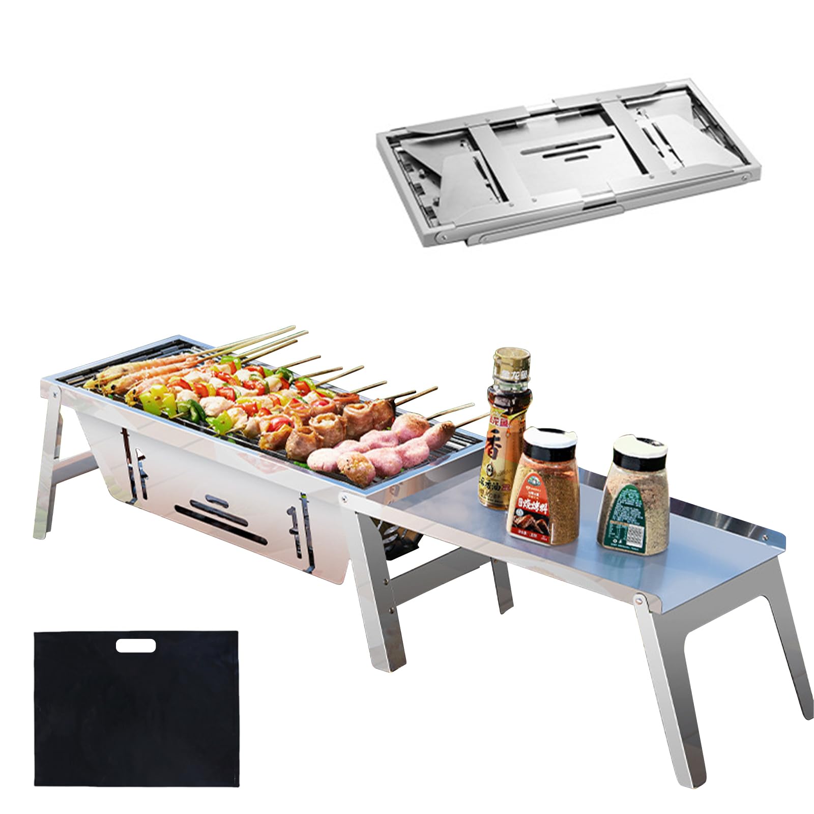 Barbecue Grill Charcoal Grill BBQ Grill Charcoal Grill Folding BBQ Grills Stainless Steel Charcoal Barbecue Cooker with Carrying Case for Outdoor