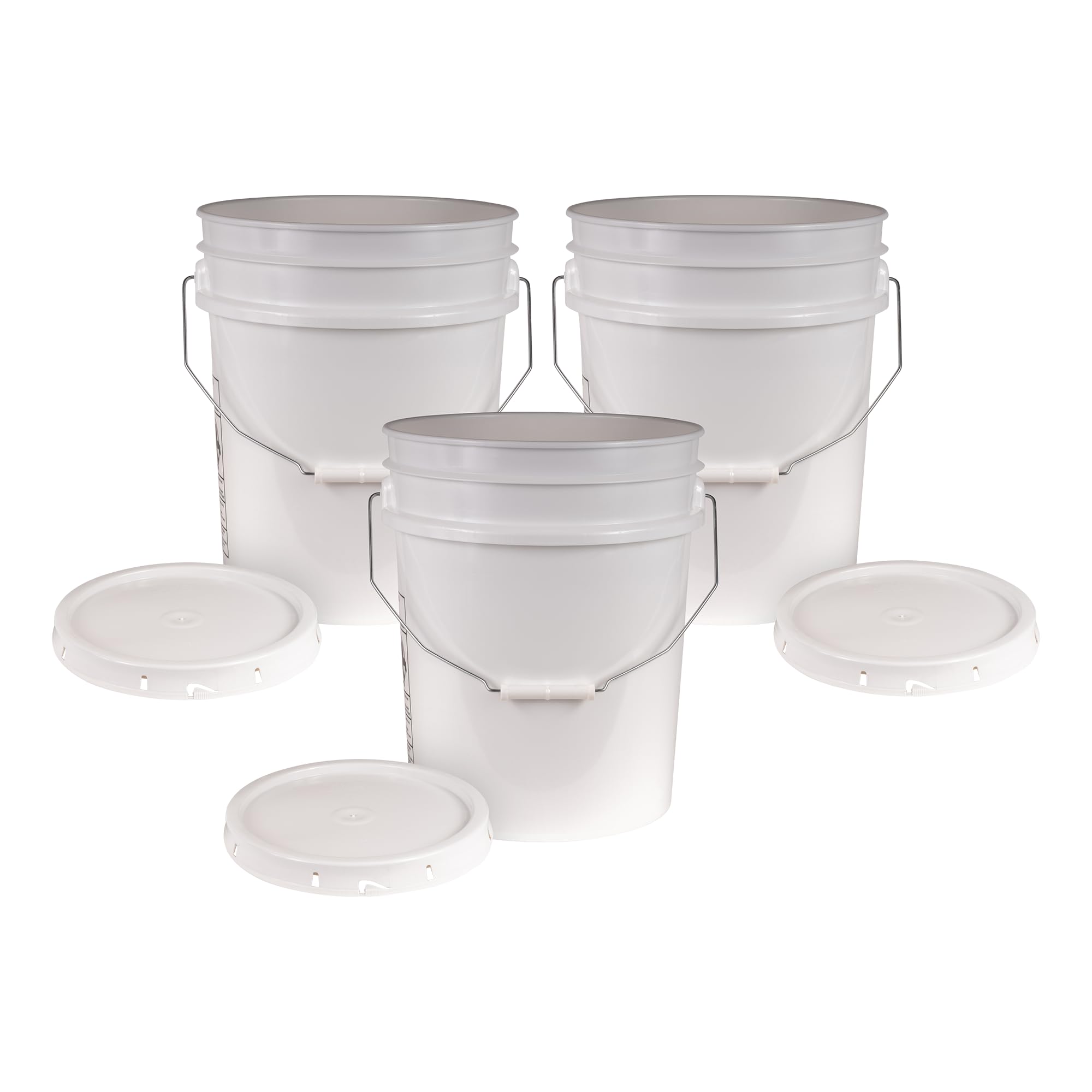 ATERET 5 Gallon White Bucket & Lid - Durable 90 Mil All Purpose Pail - Food Grade - BPA Free Plastic - Made in USA (3 Pack)