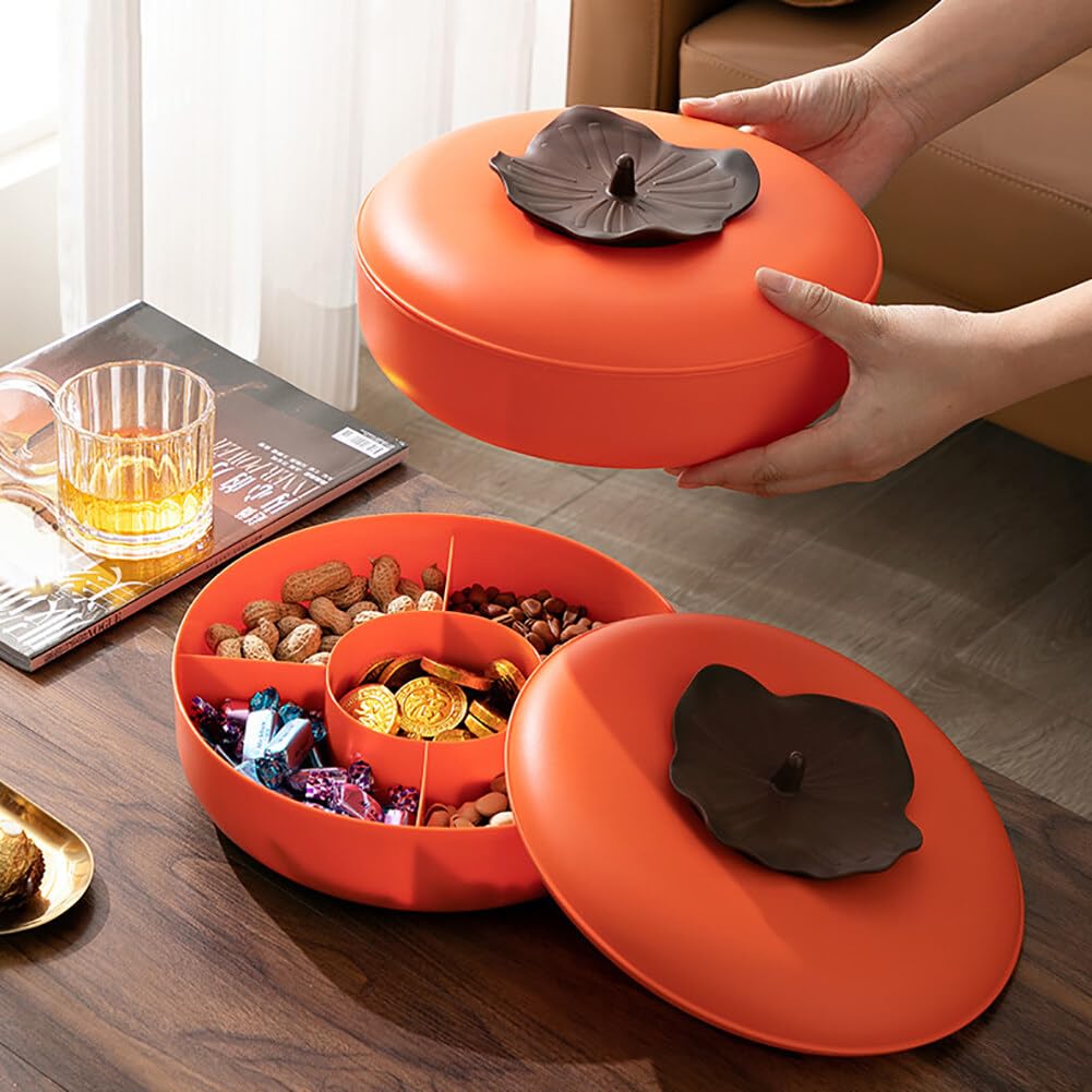 Unbreakable Snack Tray With Lid – 5-Compartment Serving Bowl For Nuts, Candy, Fruit (Round)