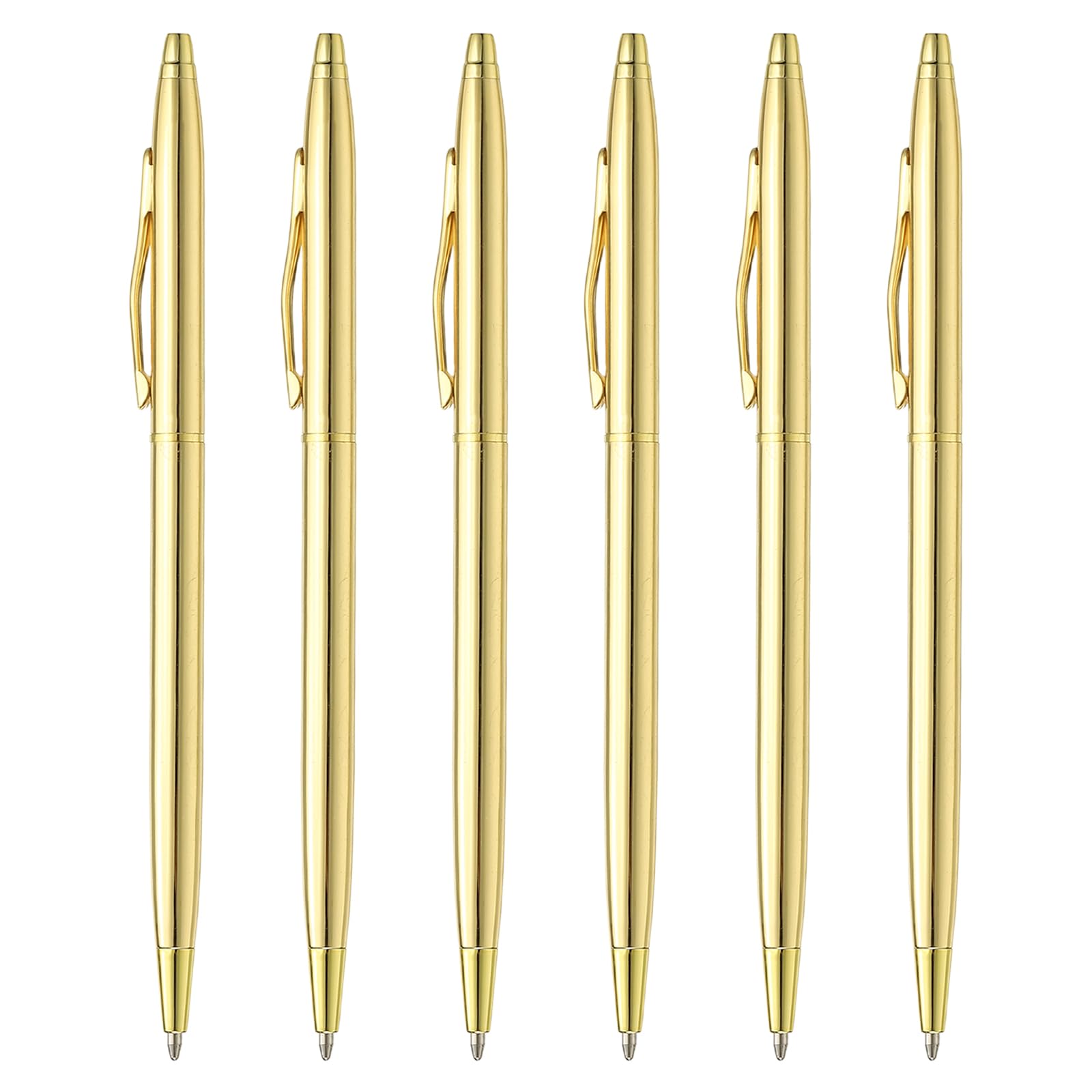 PATIKIL Slim Metallic Ballpoint Pen, 6Pcs Black Ink 1mm Medium Point Retractable Writing Pens with Clips for Business Office Wedding Guest Style 2, Golden