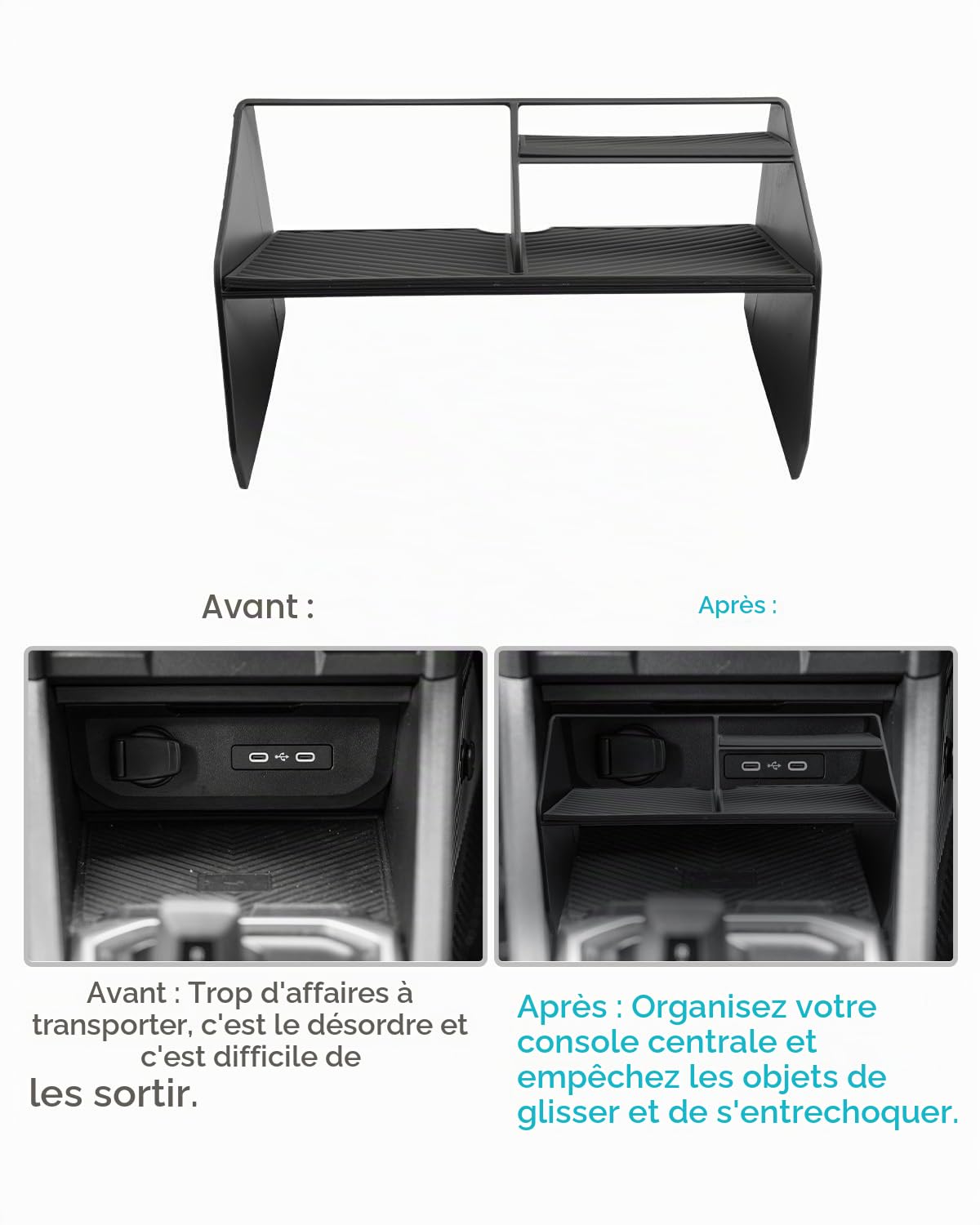 CDEFG Compatible avec Dacia Duster 3 2025 2026 Organiseur de console centrale Boîte de rangement Boîte à gants Accessoires pour console centrale Duster III 2024