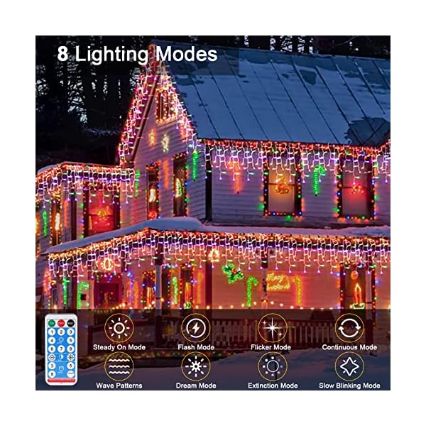 JIMACRO Solar LED String Lichter, 32pcsx0.8M 256 LED Lichtvorhang Weihnachtsbeleuchtung Außen, 7M Wasserdichte Lichterketten, 8 Modi LED Wasserdichte Lichterkette Außen für die Wandtraufe Dekoration – Bild 5