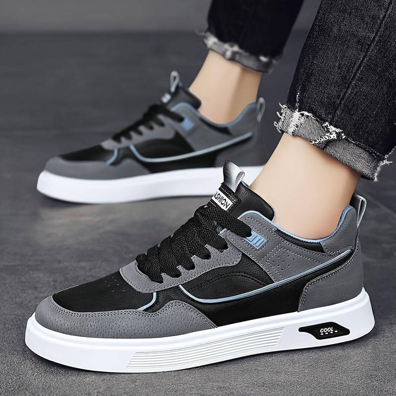 Men's Skateboarding Shoes Casual Lace-up Sneakers - Solid Color Low Top PU Trainers, All-Season Round Toe Footwear with Fabric Inner, PVC Sole, Cloth Insole for Everyday Wear4