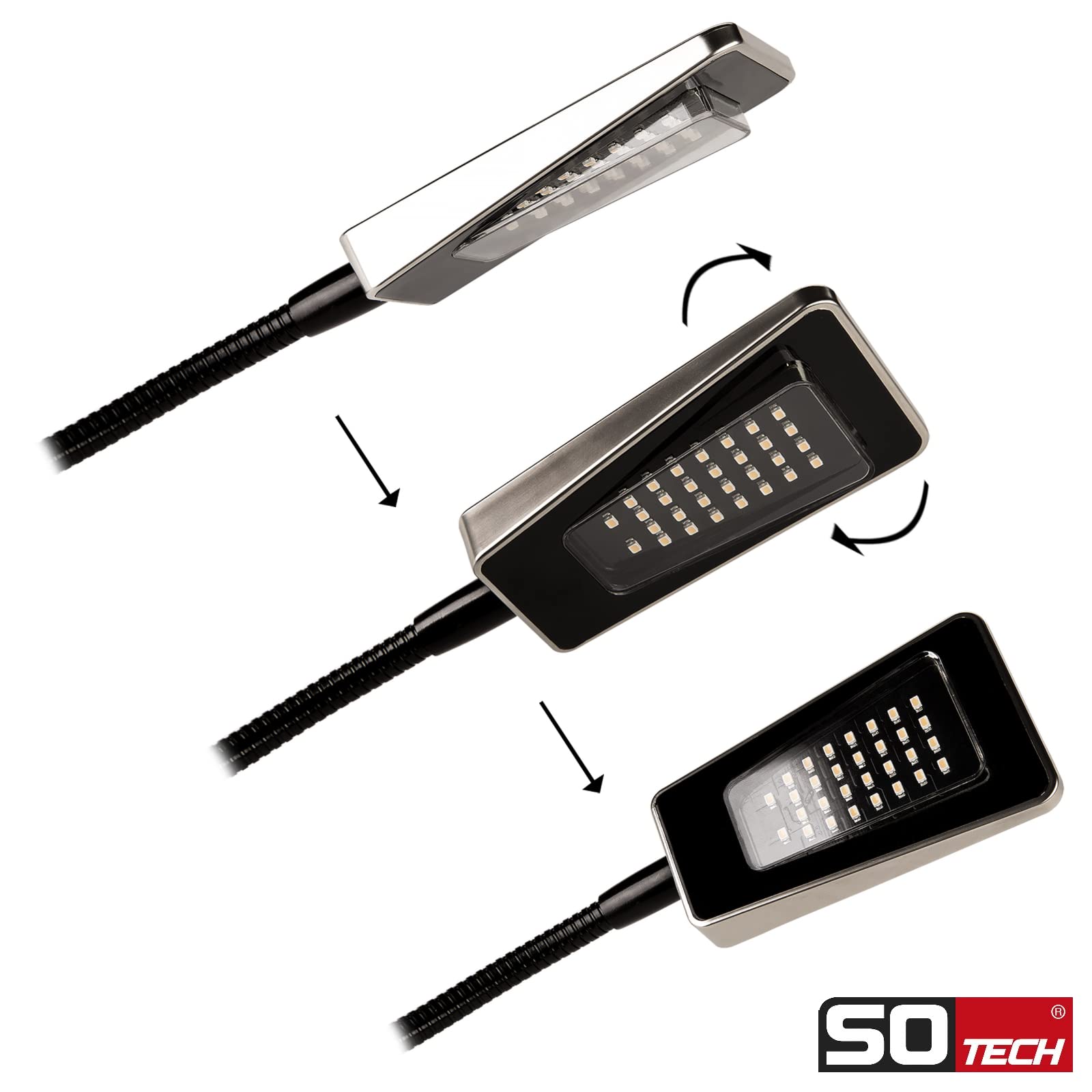 2x SO-TECH® LED Lámparas de lectura "Luminoso" Luz de lectura con brazo flexible manguera suave Negro incl. fuente de