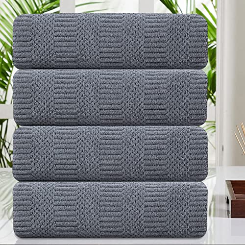 4 Piece Large Bath Towel Set 35'x70' Gray Extra Large Bath Sheets Oversized Jumbo Towels 600GSM Soft Highly Absorbent Quick Dry Beach Chair Towel Woven Towels for Bathroom Hotel and Spa