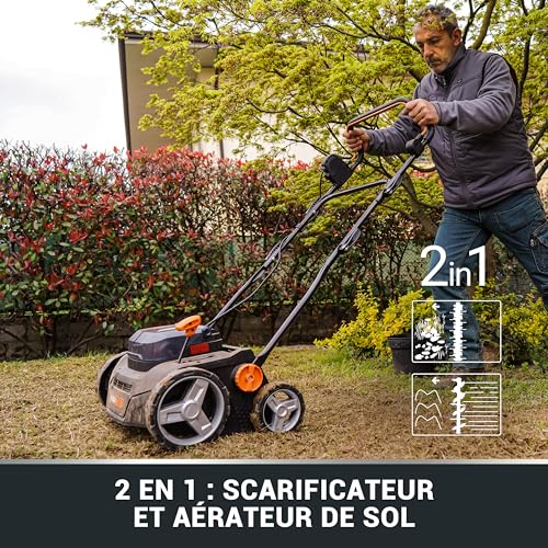 WORX Nitro 36V (40V MAX) Cordless Scarifier and Aerator WG855E.9, PowerShare, Brushless, 4-Position Height Adjustment, 36cm Raking Width, Up to 400㎡, 1pc 40L Grass Bag, Without Battery 6 WORX Nitro 36V (40V MAX) Cordless Scarifier and Aerator WG855E.9, PowerShare, Brushless, 4-Position Height Adjustment, 36cm Raking Width, Up to 400㎡, 1pc 40L Grass Bag, Without Battery - Image 6