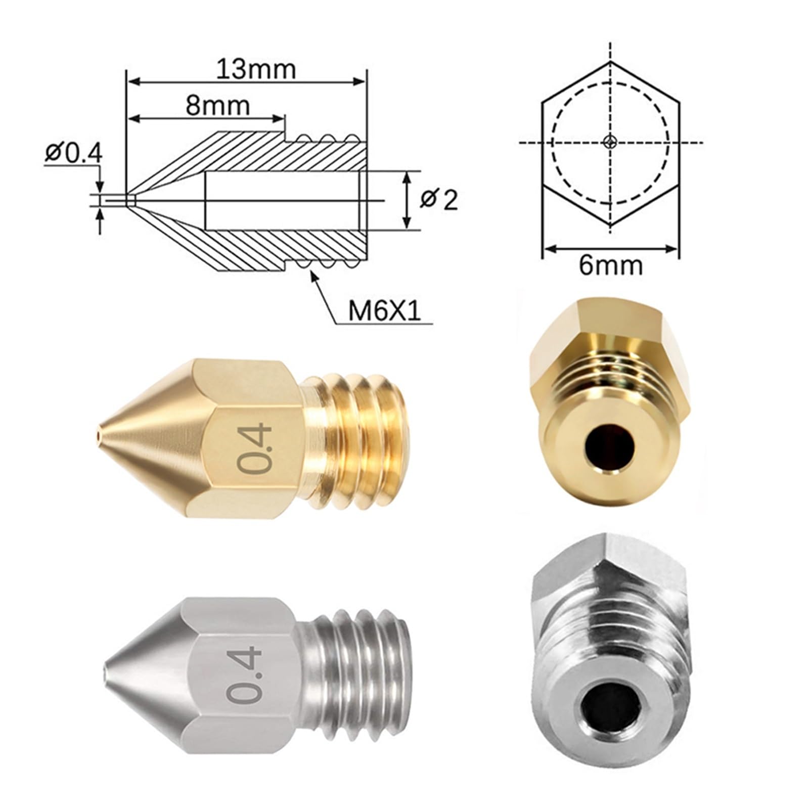 DAVBIR MK8 0,4 mm Ottone/Acciaio Inossidabile/Acciaio Duro Set di Aghi for la Pulizia dell'ugello estrusore hotend for Parti di Stampa 3D CR-10 da 1,75 mm Perfection