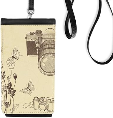 Camera Rose Butterfly Nice Style Phone Wallet Purse Hanging Mobile Pouch Black Pocket