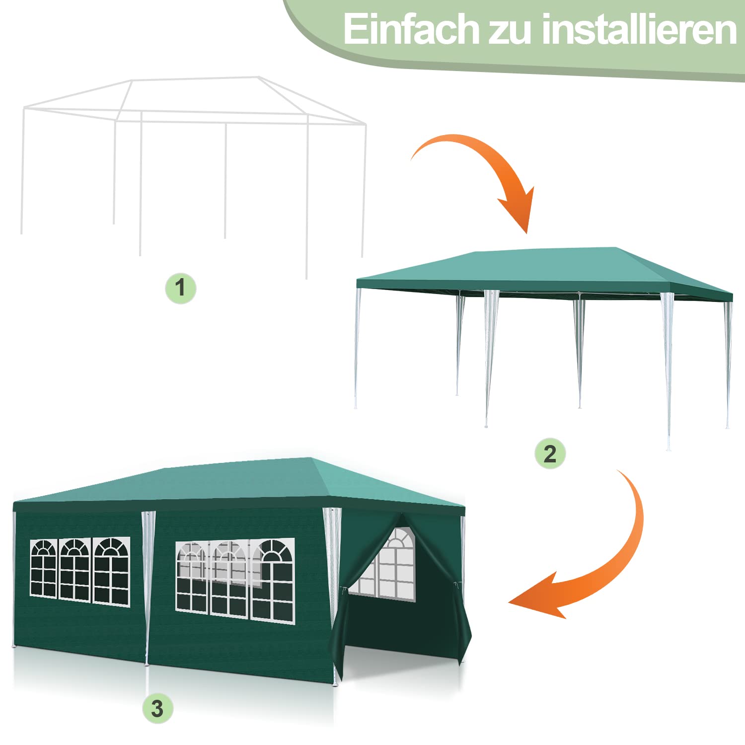 Sonnewelt Pabellón 3x6 m Carpa de Fiesta de Jardín Impermeable Lona de PE de Cerveza de Festival Resistente a los UV 100g/m² con 6 Partes Laterales Verde