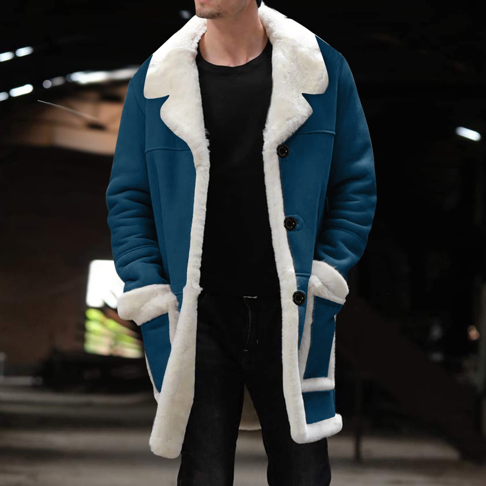 Abrigo de forro polar de ante para hombre, abrigo de forro polar de ante para hombre, gabardina clásica de un solo botonadura, ropa exterior térmica gruesa, casual, resistente al viento, gabardina