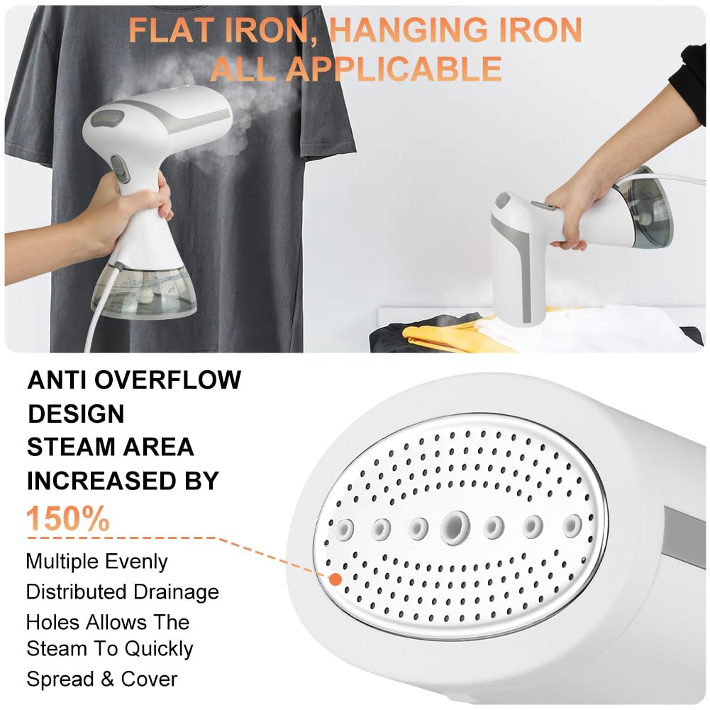 HOTUT Tragbarer Dampfglätter,1500W Dampfbürste,Steamer Dampfglätter mit 300 ml Wassertank,Hand-Dampfbügeleisen inkl Bügelhandschu,Flaumkerze,Dampfsteamer für Zuhause, Reisen, Zuhause und Büro,Weiß