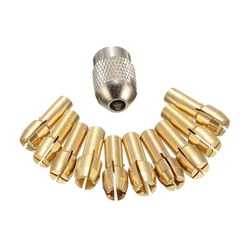 Geakv Tkqirene 11Pcs/Set Brass Drill Chucks Collet Bits Kit Drill 0.5-3.2Mm 4.3Mm Shank Screw Nut Replacement For Dremel Rotary Tool