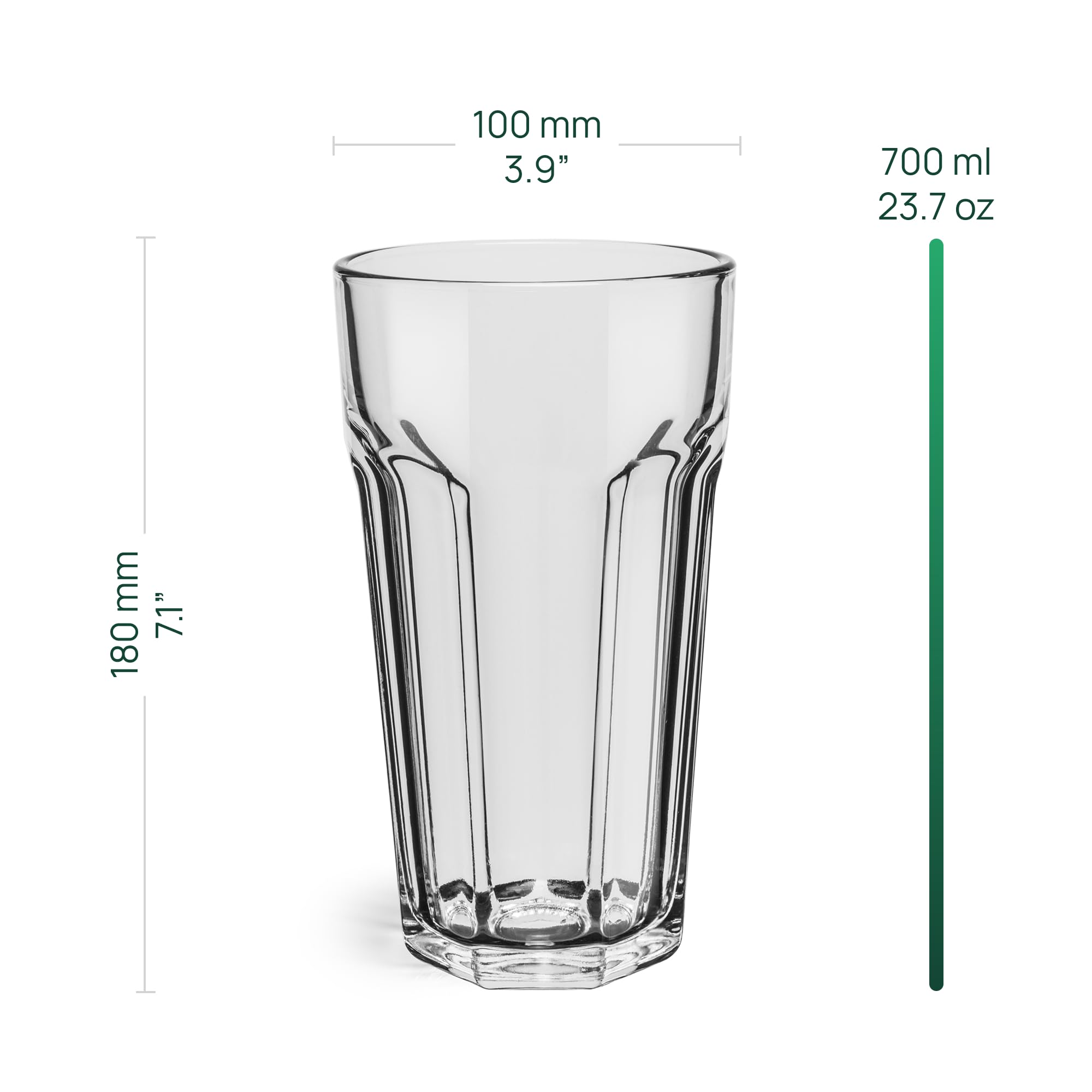 Kieliszki do napojów XXL, zestaw 6 sztuk, 700 ml, amerykańskie rowki, szklanki do koktajli Highball, zestaw szklanek XXL Tumblers Retro, 100% nadają się do recyklingu, nadają się do mycia w