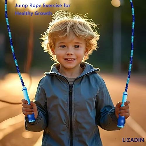 Miniatura 2 de Cuerda de saltar para niños, cuerda de saltar con cuentas suaves, longitud ajustable, sin enredos, cuerda de salto segmentada para niños,