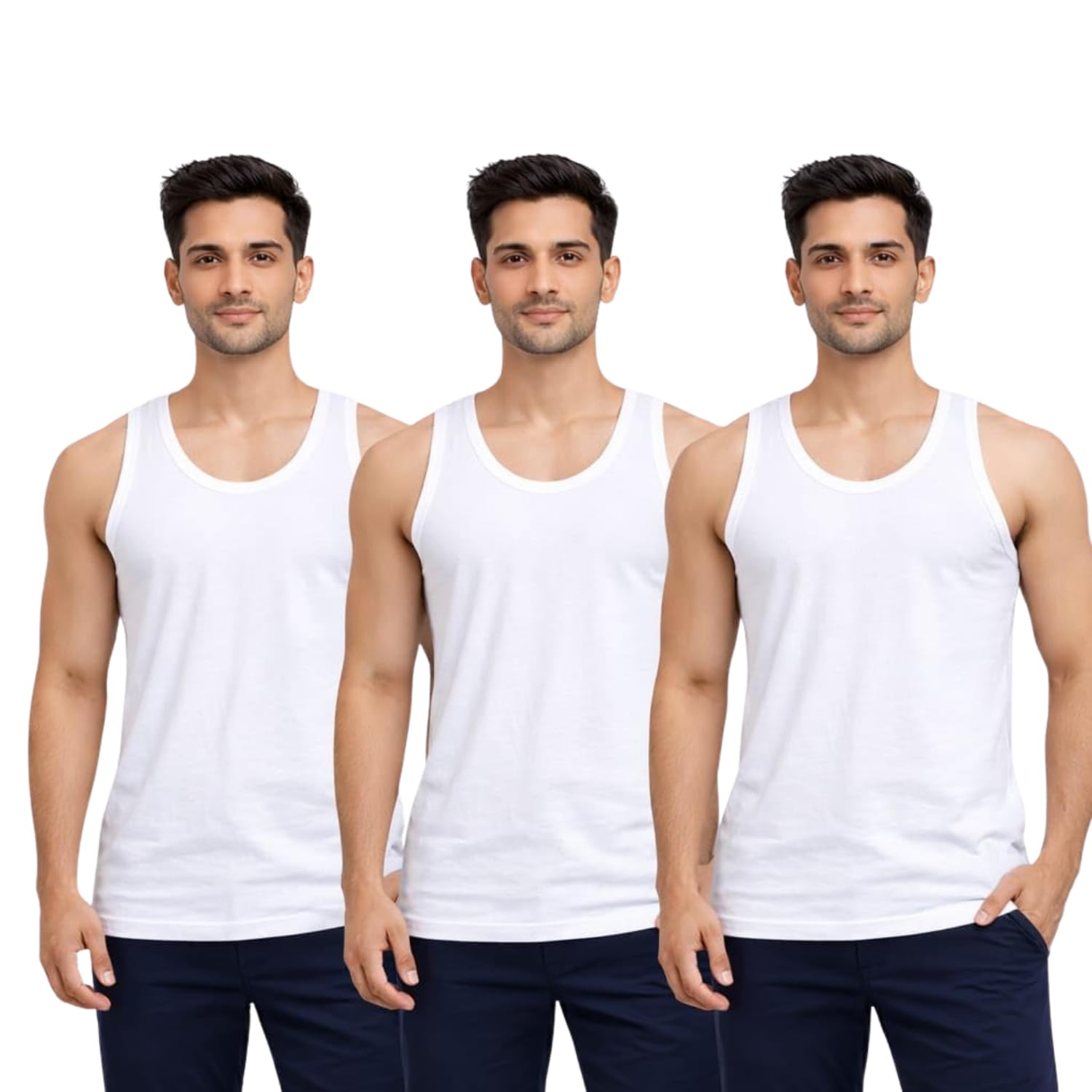 lee miro Men’s Cotton Sleeveless Vest Round Neck | Slim Fit Innerwear with Extended Length for Easy Tuck | Soft & Breathable Everyday Inner Vest | White (Pack of 3)-picture-10