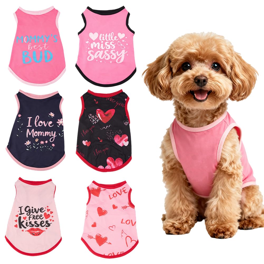 SUPERFINDINGS 6Pcs Polyester Dog Shirt 37x25cm Cute Sleeveless Pet T Shirts 6 Styles Soft and Lightweight Puppy Shirt for Small and Medium Dogs Summer Printed Clothes Cute Dog Clothes