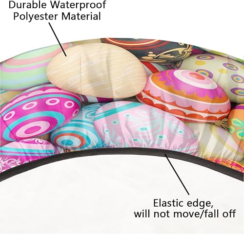 Miniatura 355 de Mantel redondo ajustado con diseño de mandala de flores, mantel circular bohemio y colorido con borde elástico, impermeable, lavable, de poliéster