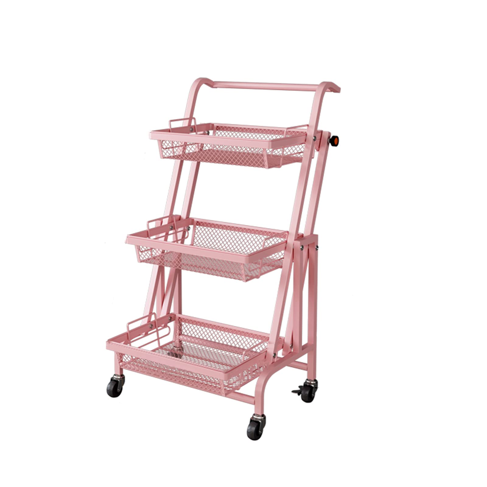 Carrello in Metallo, Carrello di Servizio a 3 Livelli con cestelli in Filo Metallico, Carrello portaoggetti Pieghevole Parallelo da Cucina su Ruote per casa e Ufficio (3 Livelli, Nero) (Rosa 3)