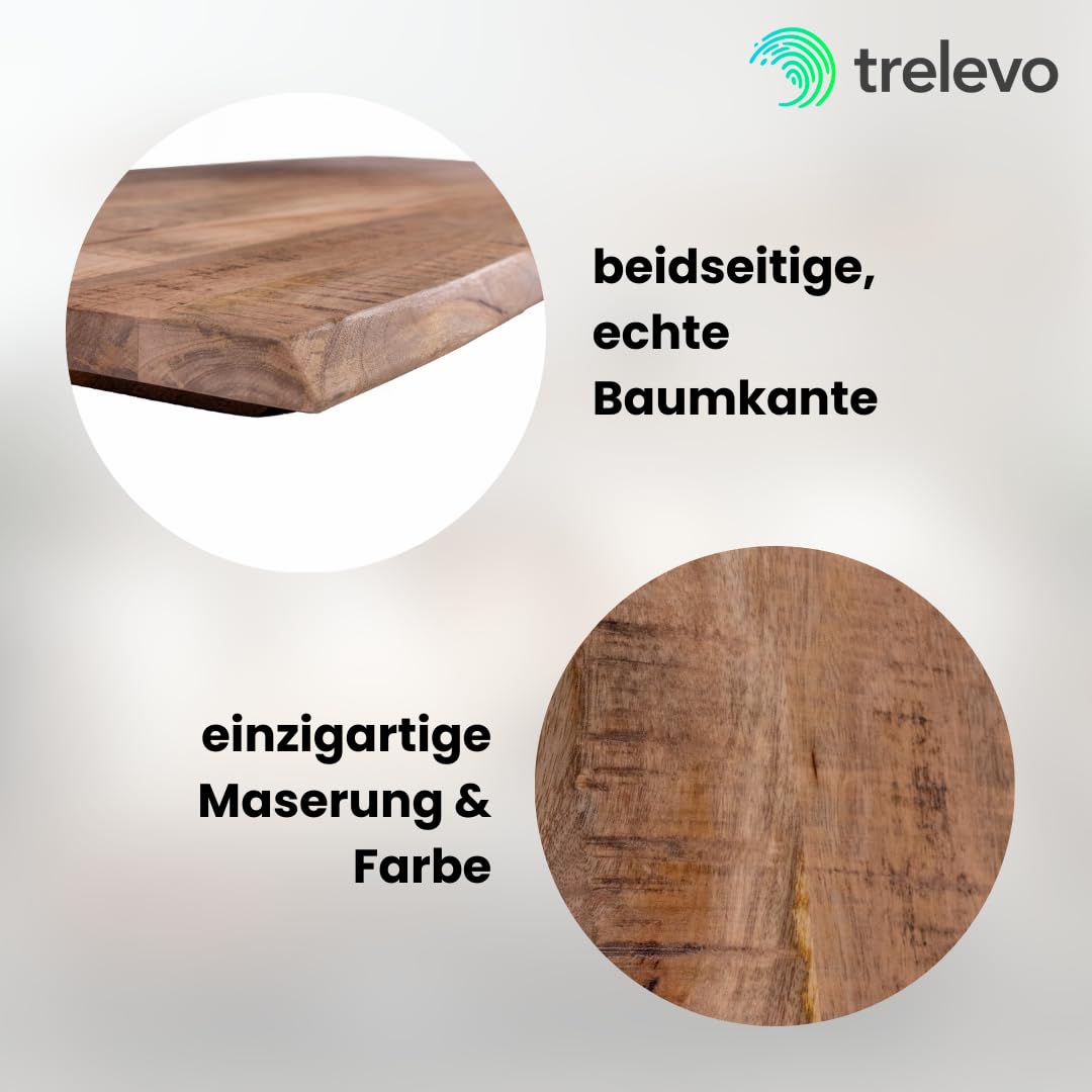 Holzplatte 120x60 cm Mangoholz massiv Baumkante Waschtisch