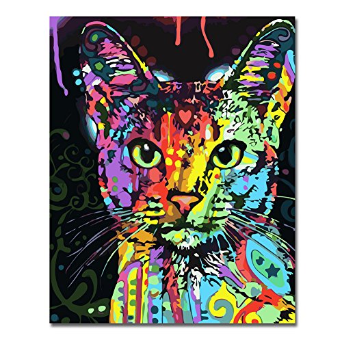 Marco de Madera, Pintura por números Bricolaje DIY Pintura al óleo Vistoso Gato Impresión de la Lona Mural Decoración hogareña por Rihe