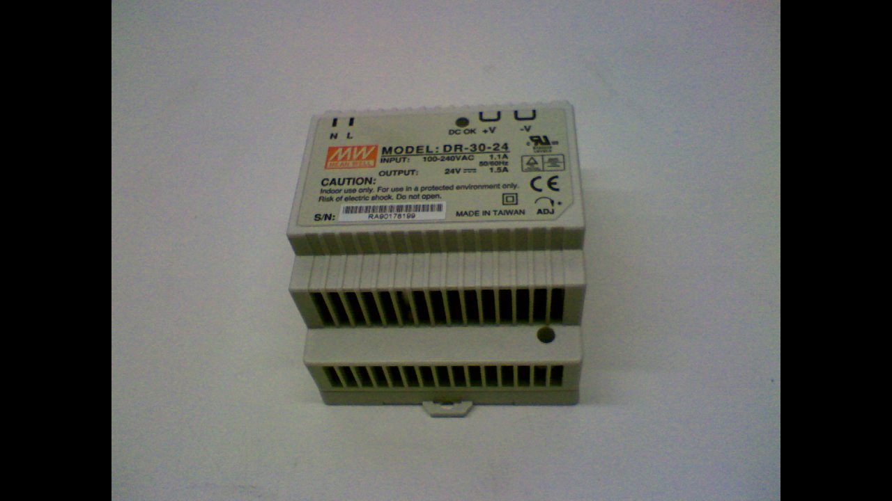 Mean Well DR-30-24 Ac to DC DIN-Rail Switching Power Supply, 24VDC, 1.5A, 36W