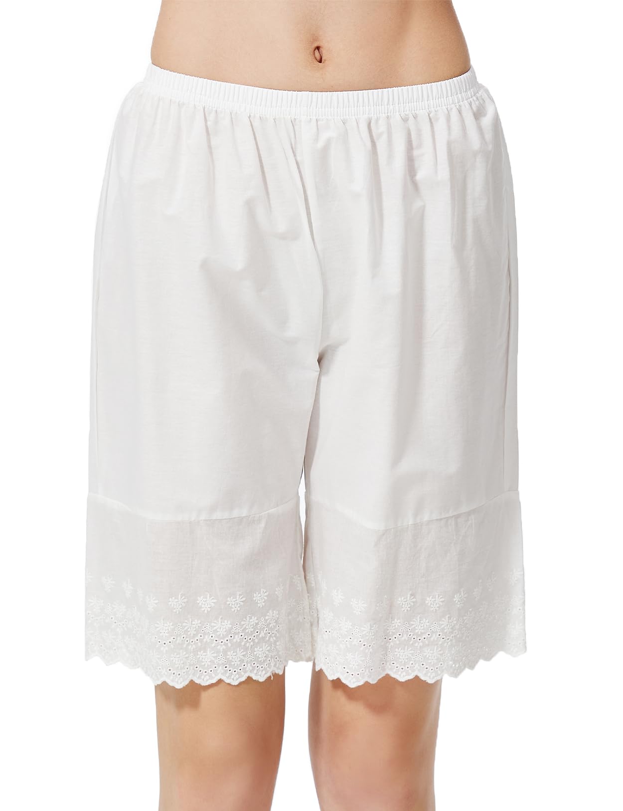BEAUTELICATE Damen Bloomers Shorts Baumwolle Viktorianische Schlafanzughosen Pyjamahose Kurz Sommer Vintage Pumphose Rüschenhose Antistatisch Renaissance Medieval Kostüm Elfenbein Beige