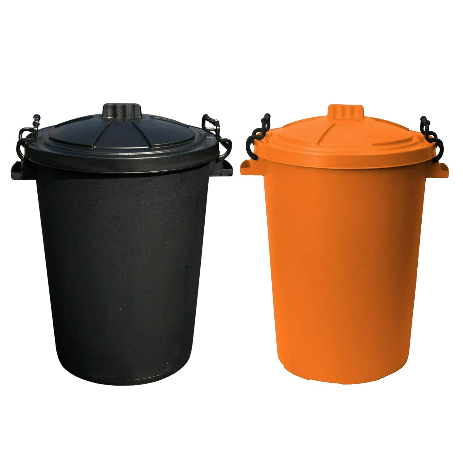 (𝐒𝐞𝐭 𝐎𝐟 𝟐) 50l Bin Clip Lock Storage Bin Large Dust Bin Food Grade Heavy Duty Plastic Kitchen Bin Waste Rubbish | Garden Compost Animal Feeding Bin - Made in UK. (Orange, Black) — image 1
