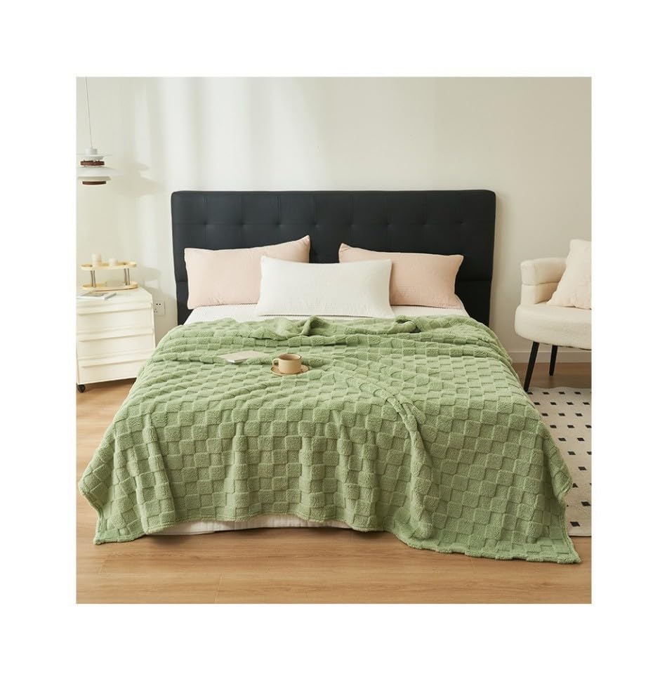 FWSHANGMAO Manta Polar para Sofá, Manta De Cama De Jacquard A Cuadros 3D Súper Suave, Cálida, Acogedora, Lujosa Y Ligera para Cama, Sofá, Dormitorio, Verde, 180 X 200 Cm