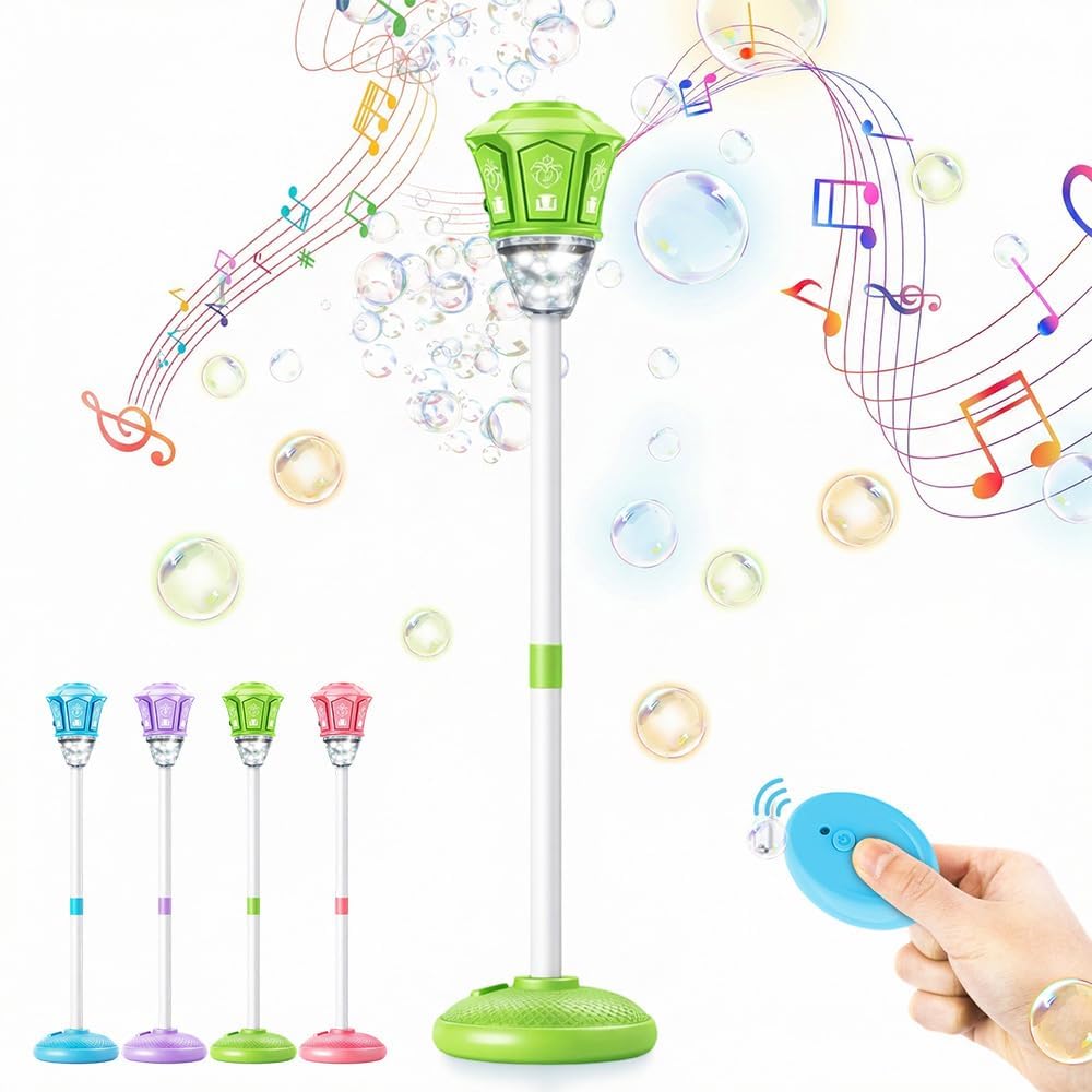 Automatic Bubble Machine, Standing Blower with Lights and Music, Torch Tower Adjustable Height Stand Maker for Birthday Party Wedding Outdoor Garden Patio(Green)