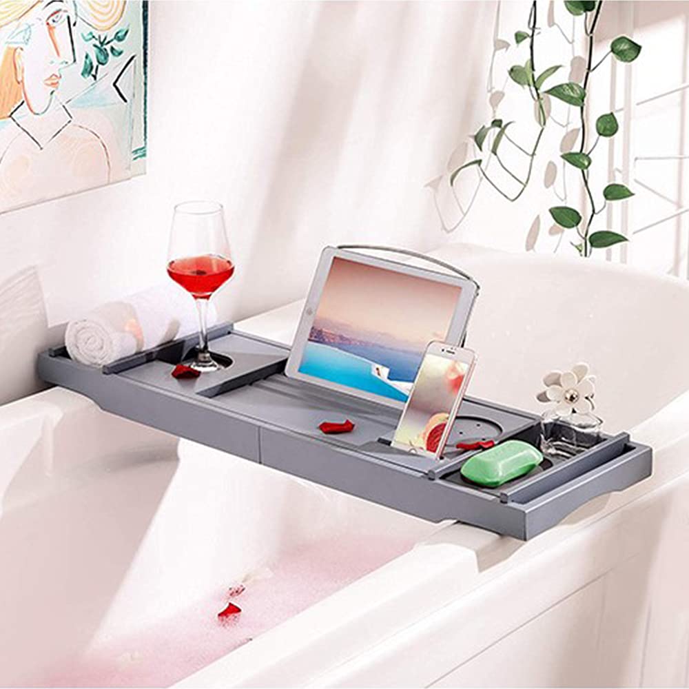 Homewell Bandeja para bañera de madera de 70 – 105 cm, estantería de bambú