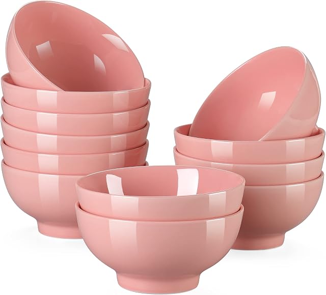 LOVECASA, Seria Sweet, miska na musli, zestaw 12 sztuk, różowa porcelanowa miseczka, 660 ml, miska do makaronu, lodów, przekąsek, dipów, owoców, puddingu, puddingu, puddingu, pustyni, można układać w stos, 12