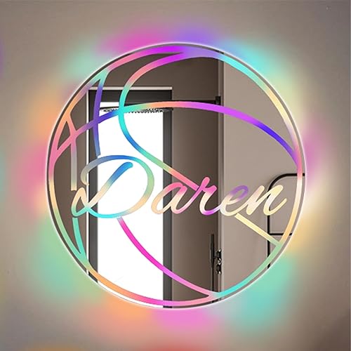 Espejo de baloncesto personalizado con nombre, luz LED con 16 colores, letrero de luces de neón de baloncesto personalizado, letrero de baloncesto