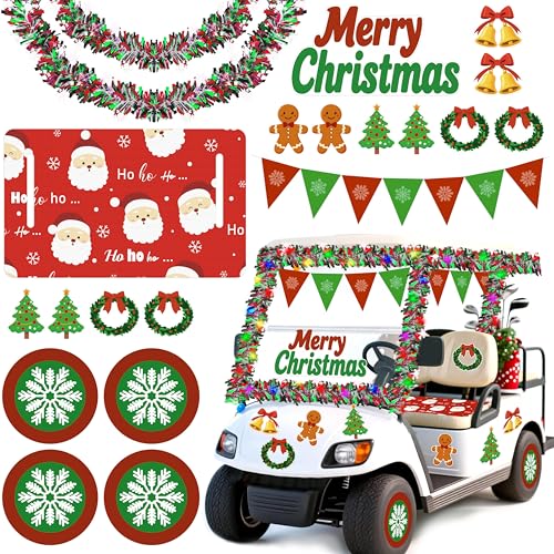 Moon Boat 21Pcs Christmas Golf Cart Decorations - Seat Cover Tinsel Garland Stickers Banner Accessories Kit For Parade Decor