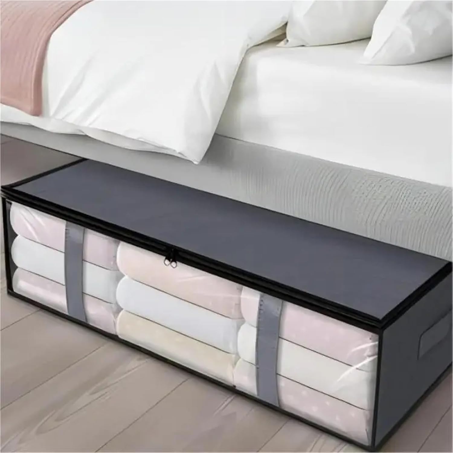 Under Bed Storage Containers 1pc/2pcs Simple Zipper Underbed Storage Bag, Foldable Organizer With Window, Lightweight Clothes(Grey-2Pack)