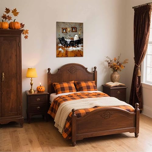 Miniatura 7 de HUYKON Divertido arte para pared de baño de fantasmas y gatos negros de Halloween, bonito póster de libro de lectura de burbujas espeluznantes,