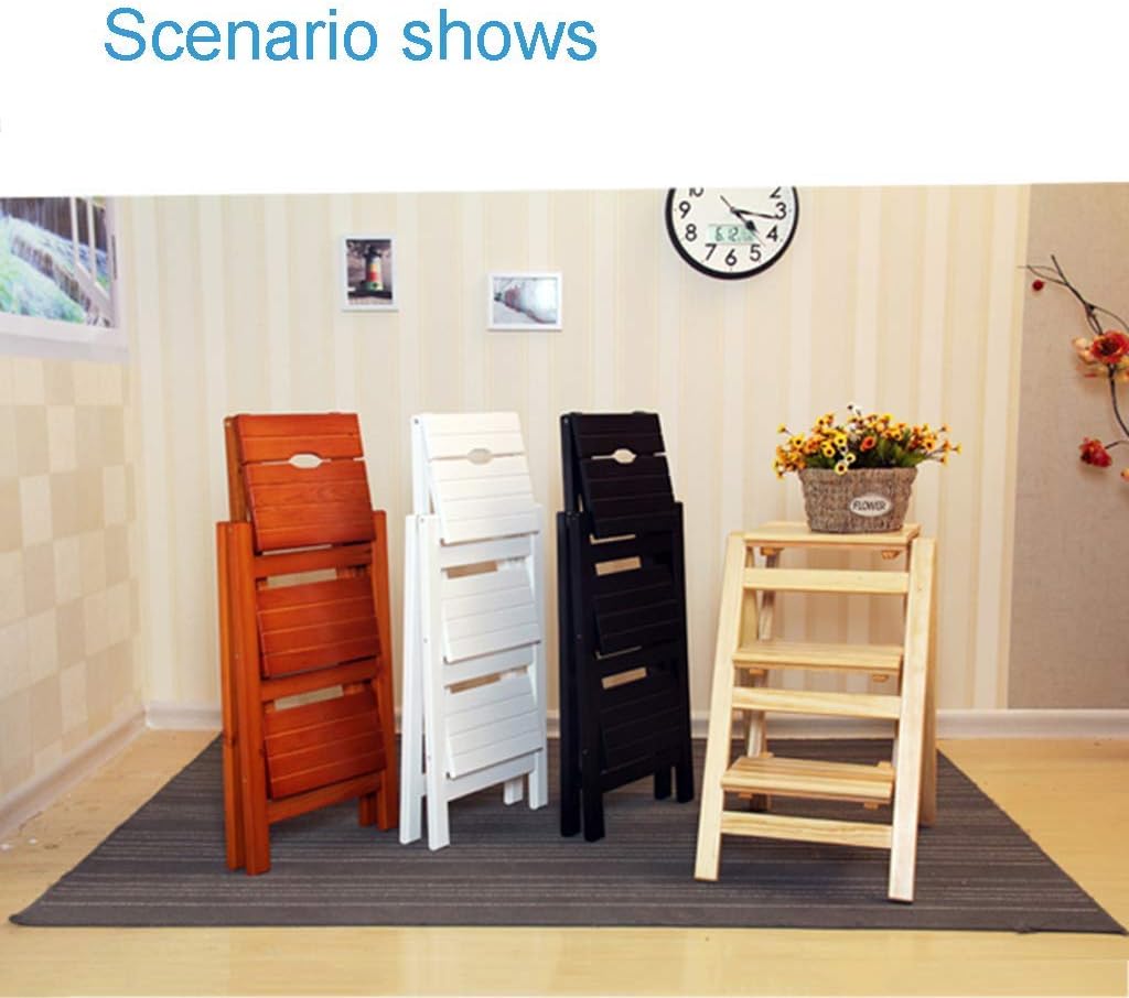 CHEWYNP Easy and Convenient Folding Step Stool,3-Steps Stairway Chair Solid Wood Folding Chair Stepladder Fold up Home Library Kitchen Office Steps Max Load 150Kg,Step Stool with Handle,D