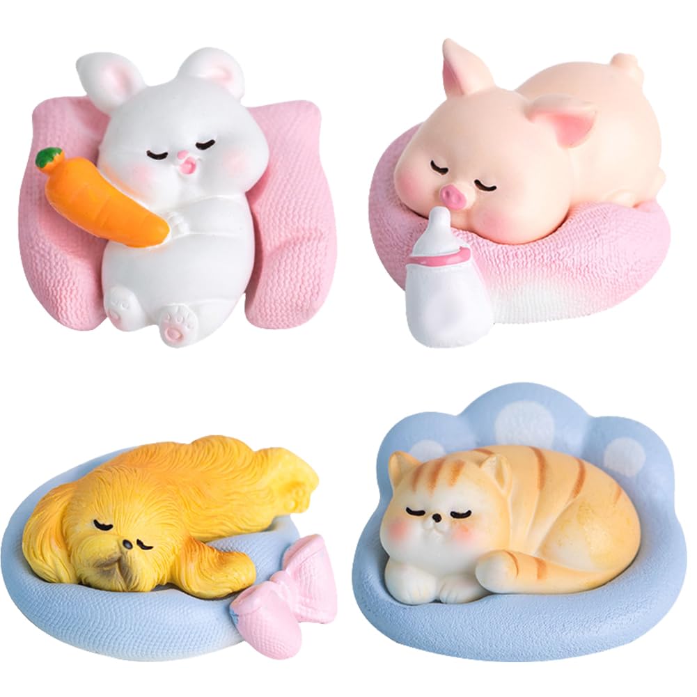 FCXVXCL Figuras de animales en miniatura, 4 piezas de decoración de pasteles de animales, mini figuras, decoración de fiesta de cumpleaños para niños, modelo mini animal, micro paisaje ornamento para