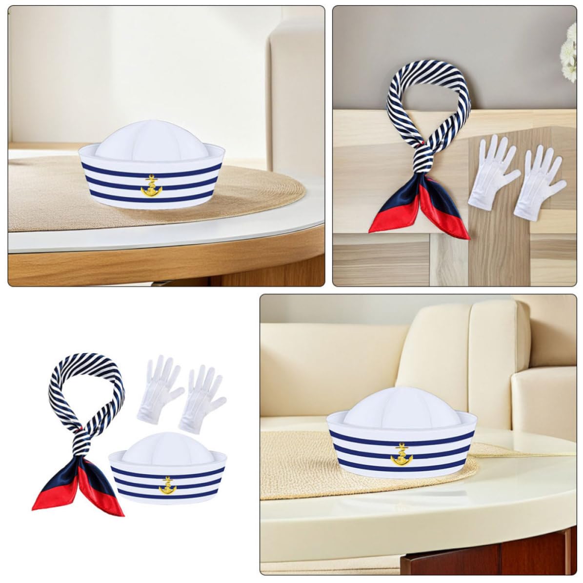 Tofficu 5 Set Set Costume Marinaio Cappello Capitano a Righe Blu Bianche